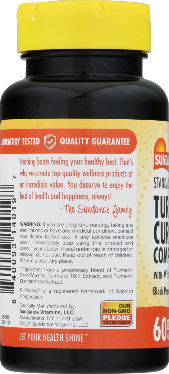 slide 9 of 12, Sundance Vitamins 1000 mg with BioPerine Standardized Turmeric Curcumin Complex Quick Release Capsules 60 ea, 60 ct