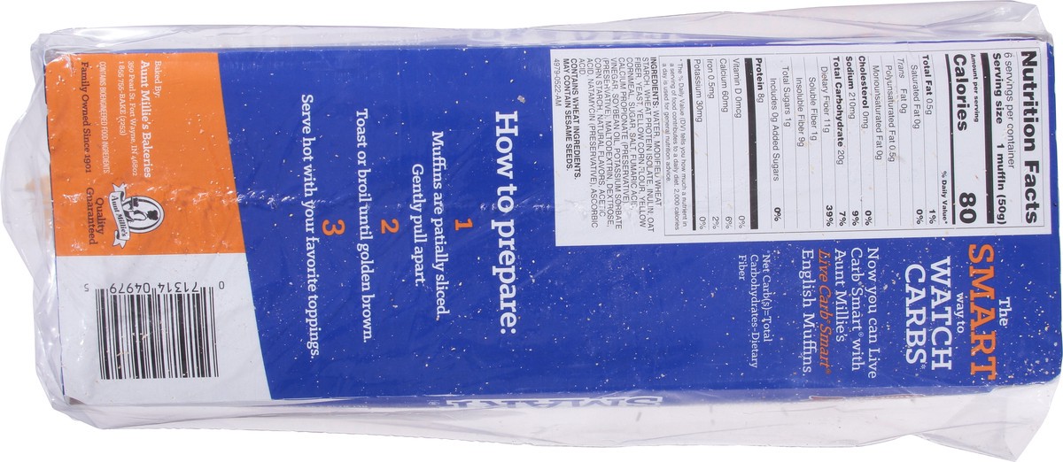 slide 4 of 9, Aunt Millie's Live Carb Smart English Muffins 6 ct, 6 ct