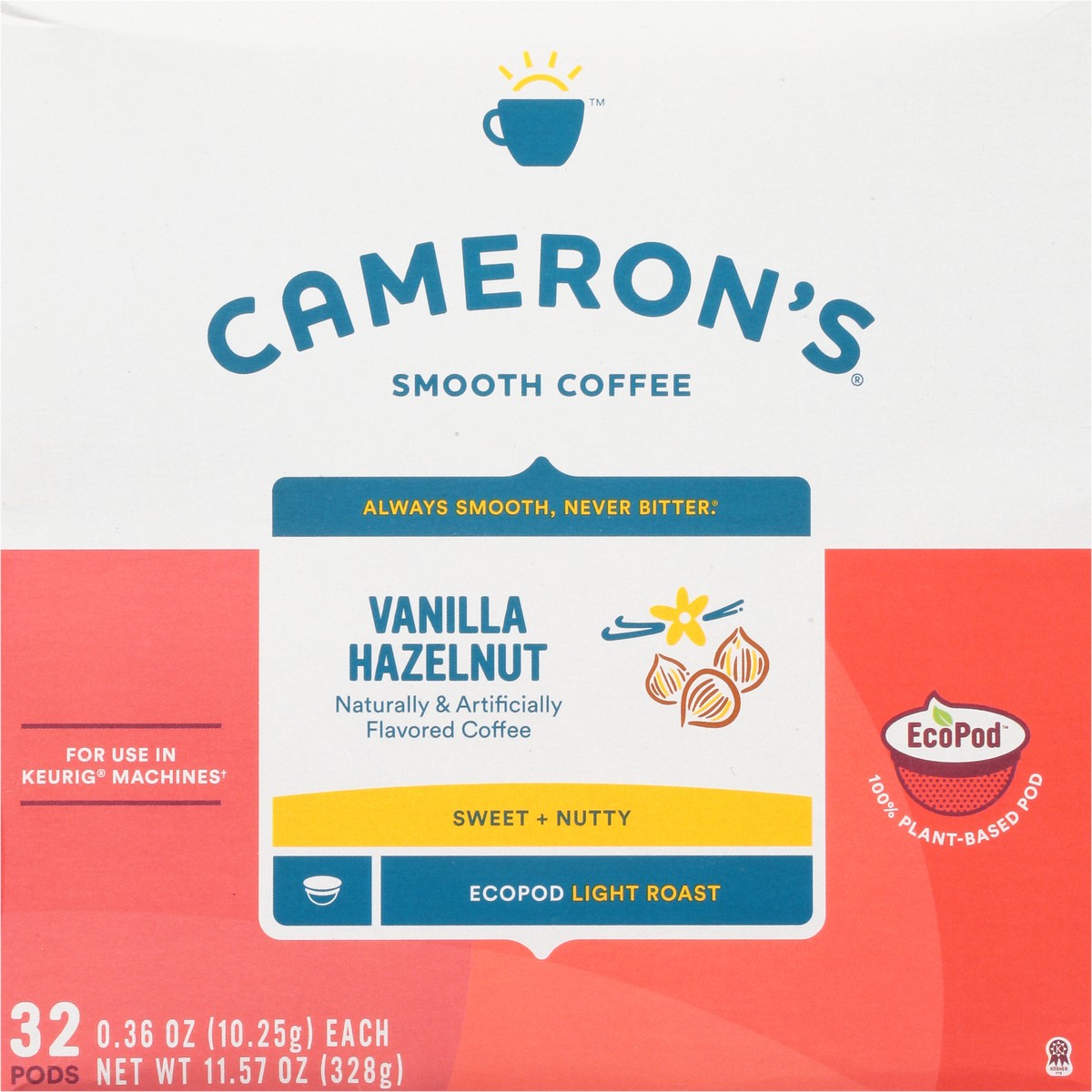 slide 5 of 9, Cameron's Coffee Single Serve Pods, Flavored, Vanilla Hazelnut, 32 Count, 11.57 oz