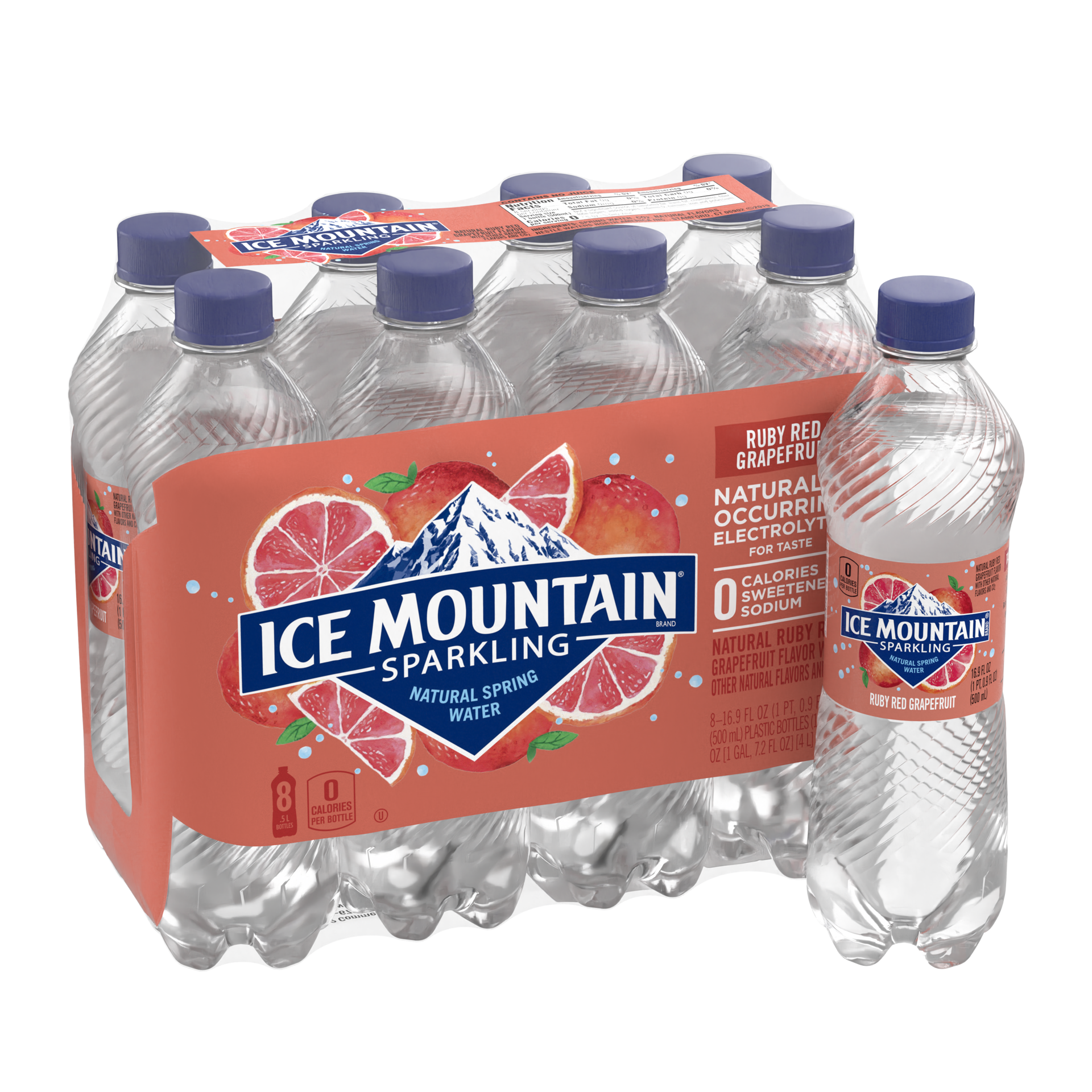 slide 5 of 5, Ice Mountain Sparkling Water, Ruby Red Grapefruit, 16.9 oz. Plastic Bottles (8 Count), 16.9 fl oz