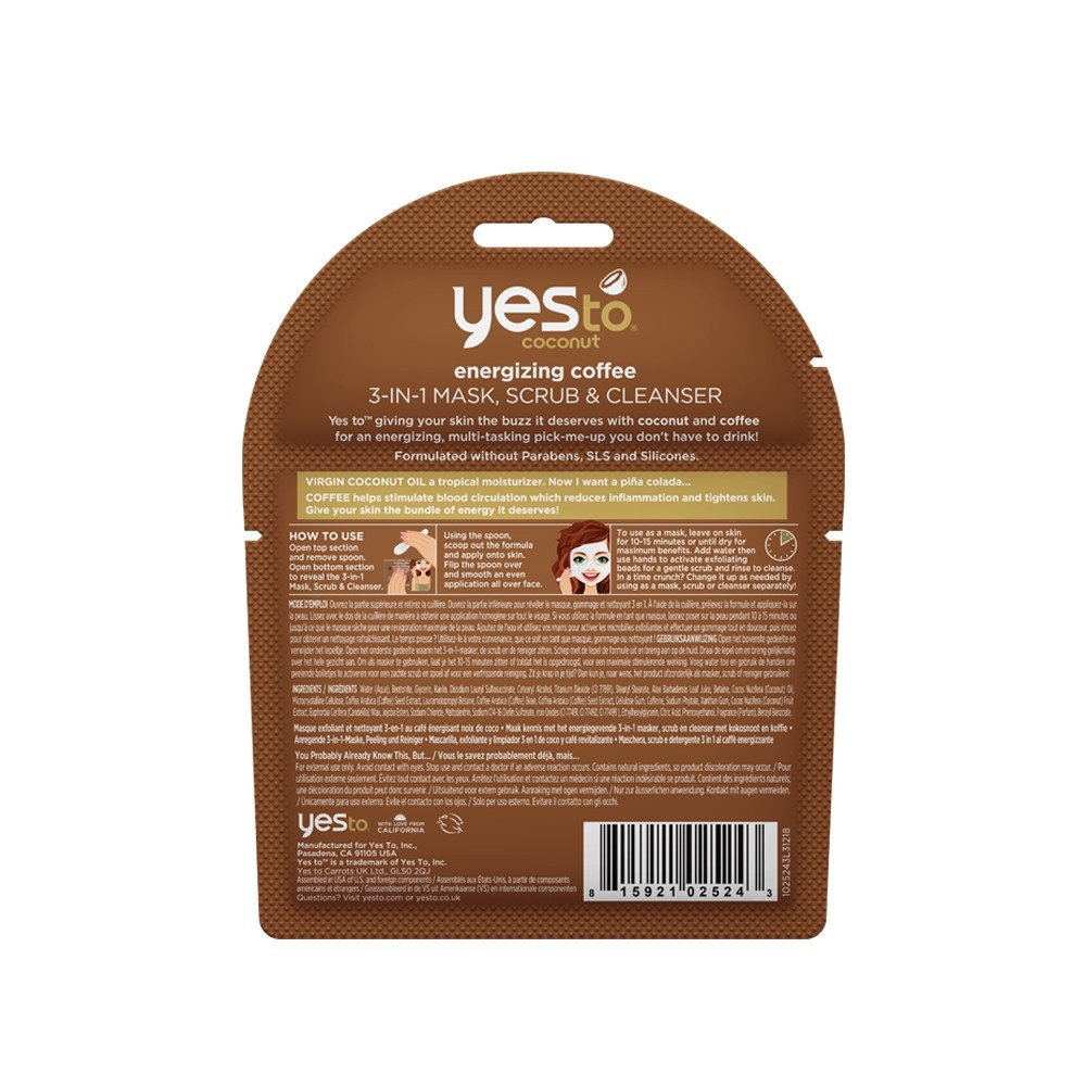 slide 2 of 3, Yes to Coconut Energizing Coffee 3-In-1 Mask Scrub Cleanser, 1 ct