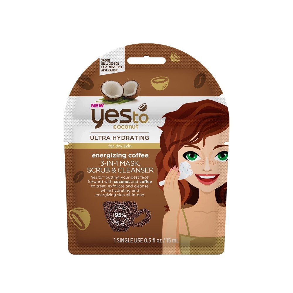 slide 1 of 3, Yes to Coconut Energizing Coffee 3-In-1 Mask Scrub Cleanser, 1 ct