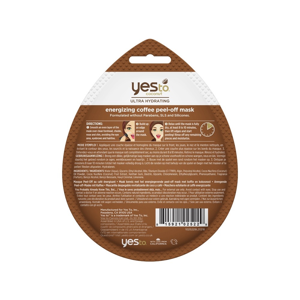 slide 2 of 3, Yes to Coconut Energizing Coffee PeelOff Mask Single Use Facial Treatment, 1 ct