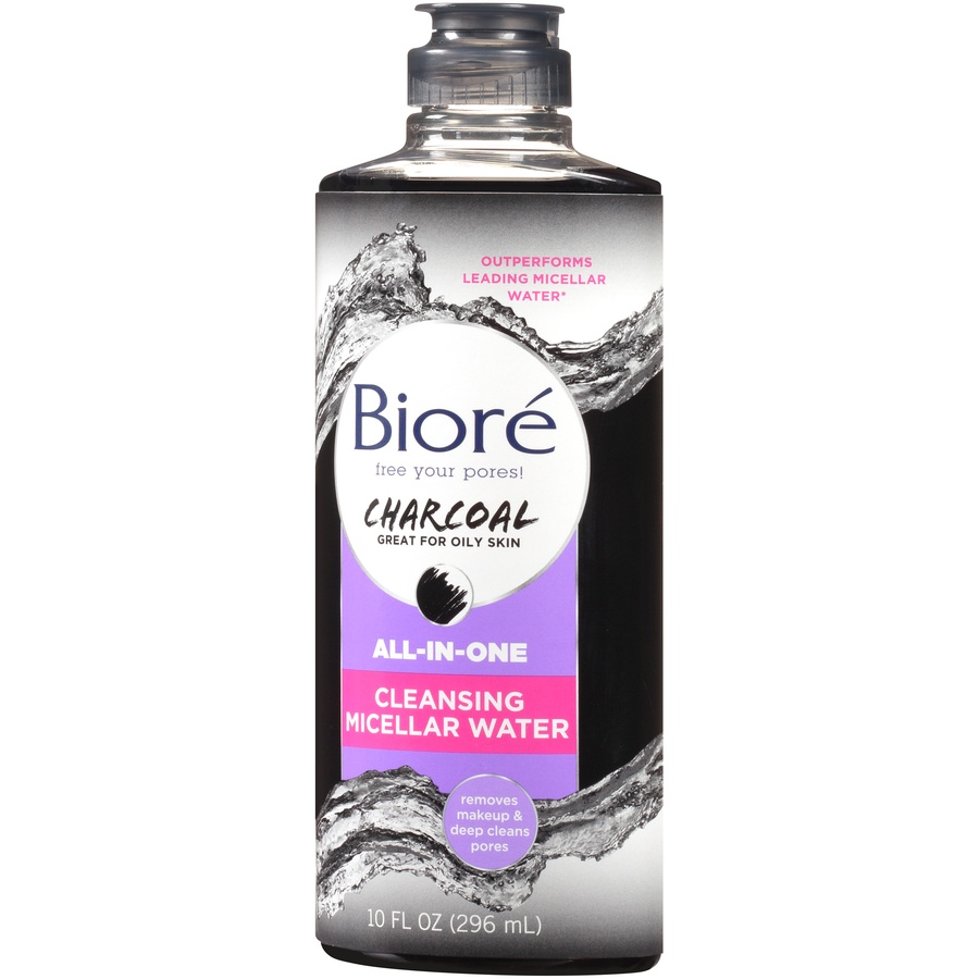slide 3 of 7, Biore Charcoal Cleansing Micellar Water Facial Cleanser, 10 fl oz