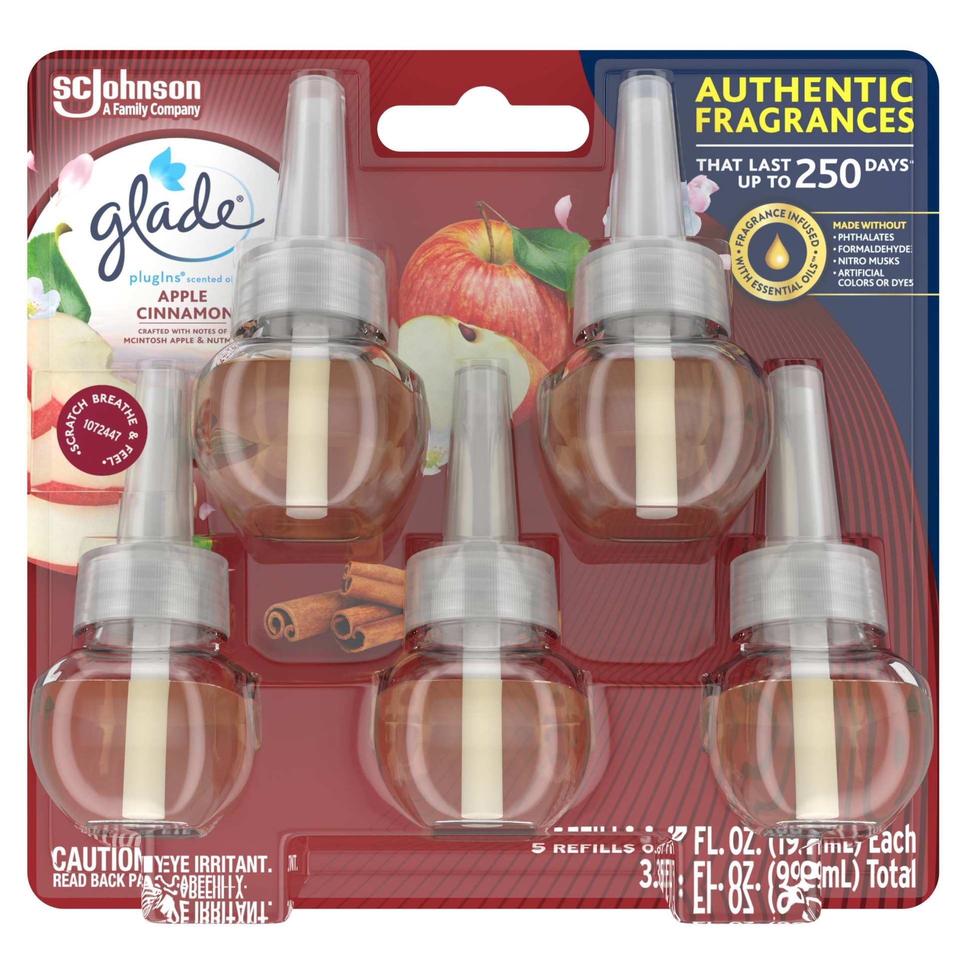 slide 1 of 6, Glade PlugIns Scented Oil Air Freshener Apple Cinnamon Refill - 3.35oz/5ct, 3.35 fl oz