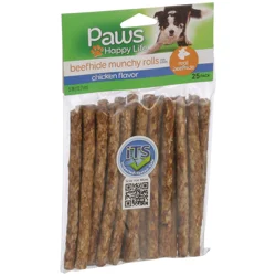 Paws Premium Munch Rawhide Rolls Chicken Basted Beefhide Chew 25pk