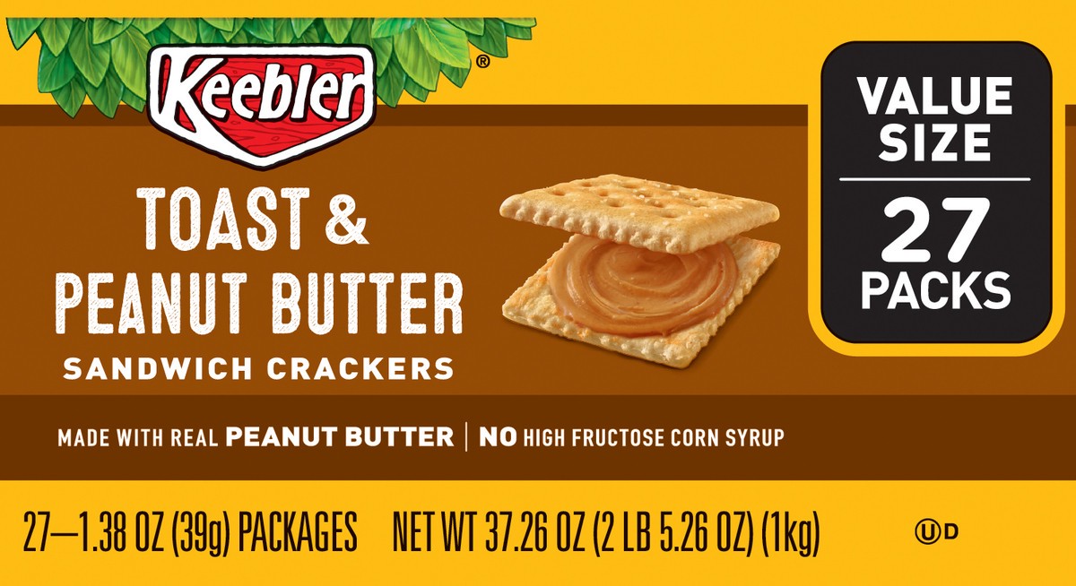 slide 3 of 6, Keebler Sandwich Crackers Toast and Peanut Butter Value Size Value Pack, 37.26 oz