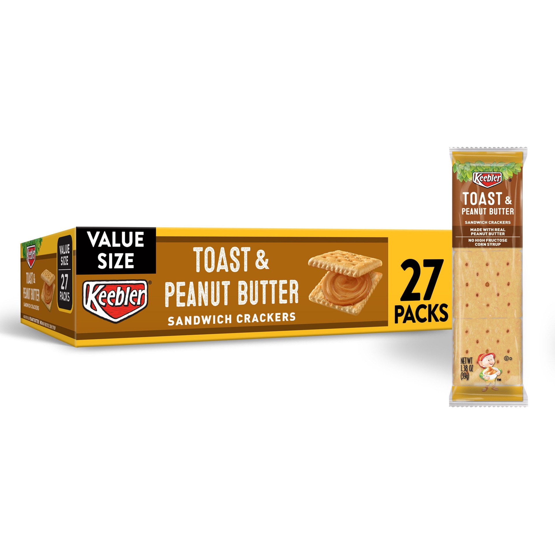 slide 1 of 6, Keebler Sandwich Crackers Toast and Peanut Butter Value Size Value Pack, 37.26 oz