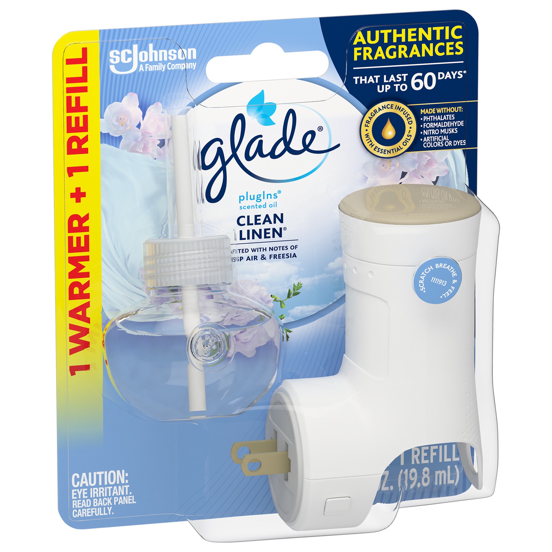 slide 2 of 5, Glade PlugIns Scented Oil Warmer + Refills, Air Freshener, Clean Linen™, 1.34 oz, 0.67 fl oz