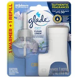 Glade PlugIns Scented Oil Warmer + Refills, Air Freshener, Clean Linen™, 1.34 oz