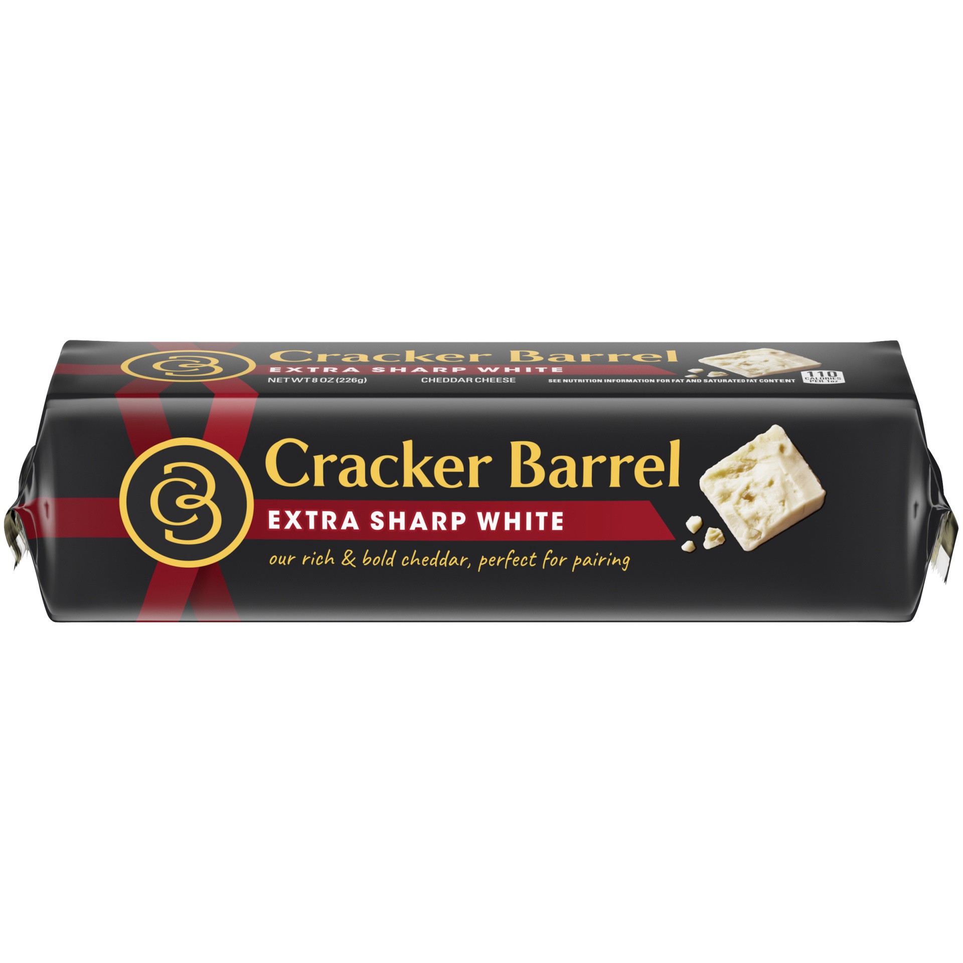 slide 1 of 8, Cracker Barrel Extra Sharp White Cheddar Cheese Chunk Wrapper - 8 oz, 8 oz