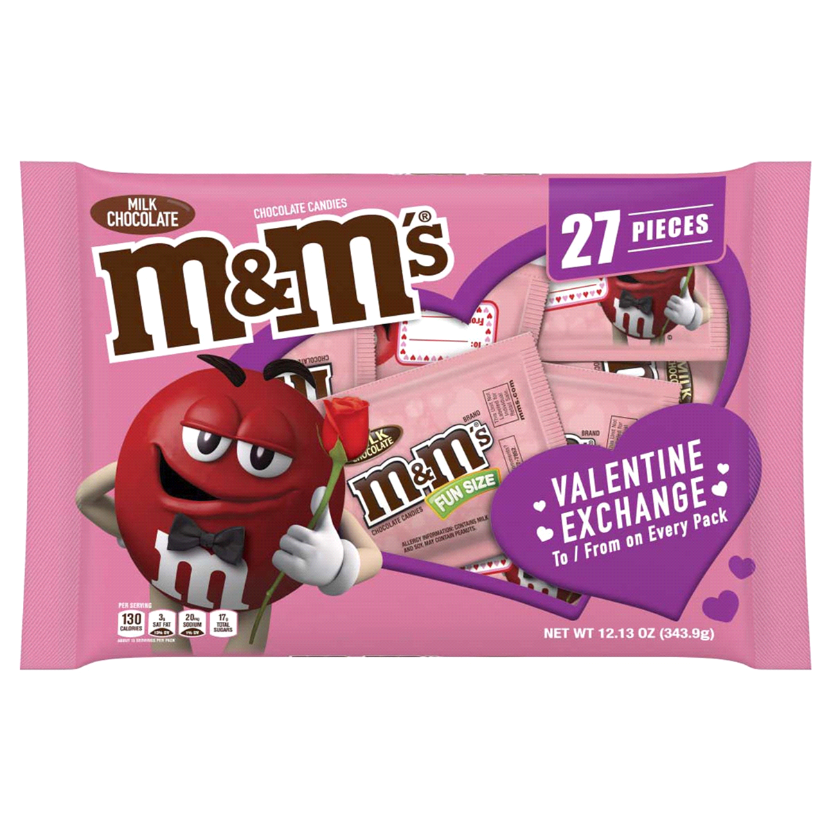 slide 1 of 1, M&M's Milk Chocolate Fun Size Valentine Chocolate Candy Bag, 14 oz
