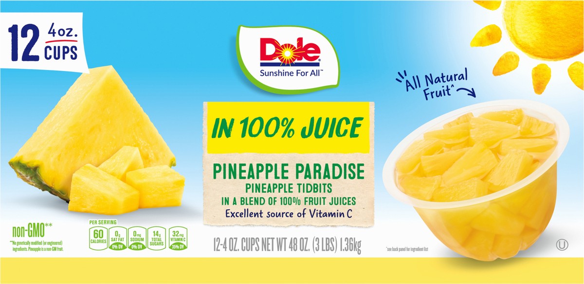 slide 5 of 9, DOLE Pineapple Paradise Pineapple Tidbits Fruit Bowl Cups - 12 ct; 4 oz, 12 ct; 4 oz