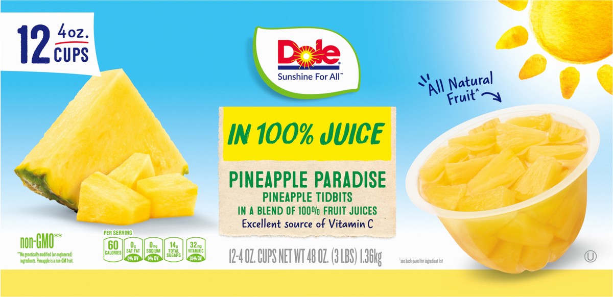 slide 6 of 9, DOLE Pineapple Paradise Pineapple Tidbits Fruit Bowl Cups - 12 ct; 4 oz, 12 ct; 4 oz