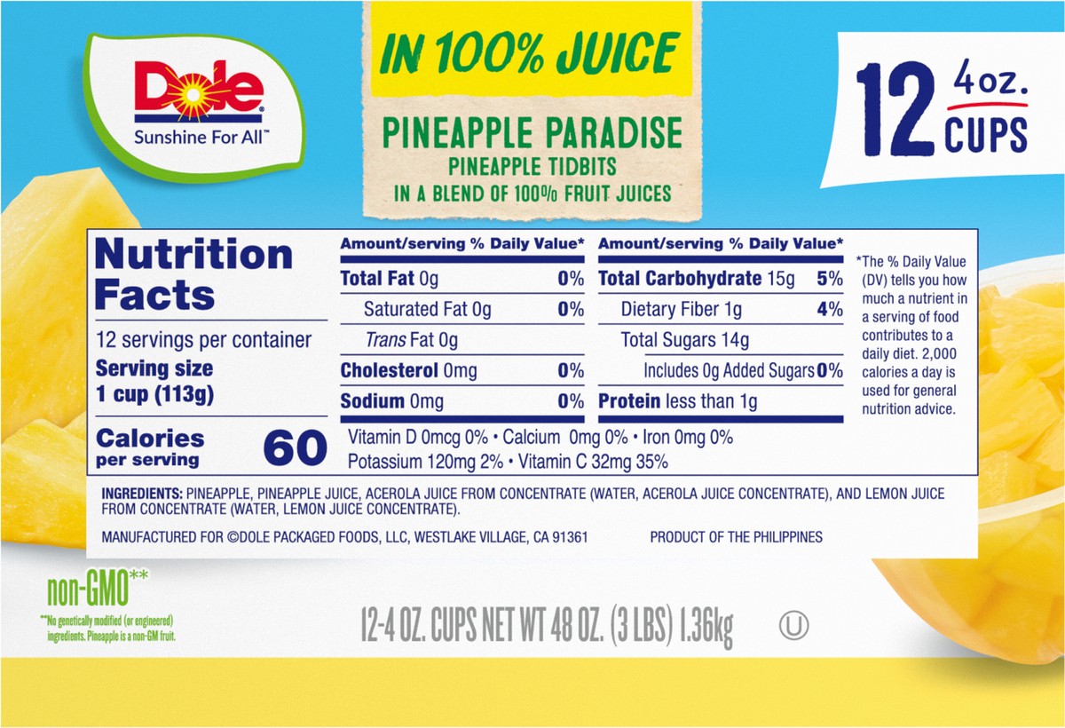 slide 8 of 9, DOLE Pineapple Paradise Pineapple Tidbits Fruit Bowl Cups - 12 ct; 4 oz, 12 ct; 4 oz