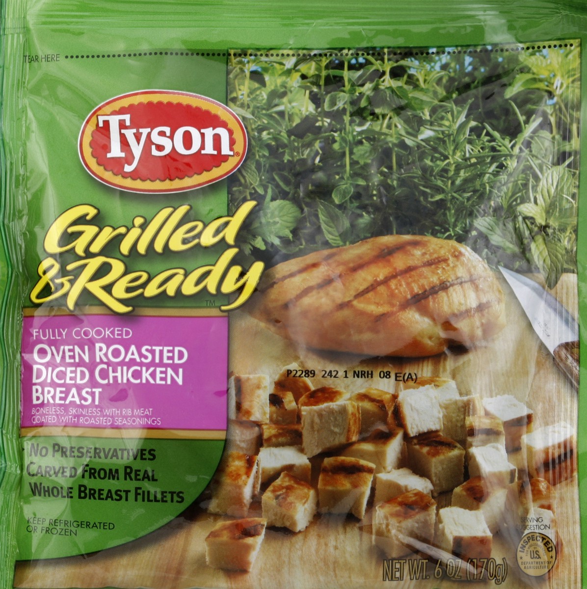 slide 4 of 5, TYSON GRILLED AND READY Fully Cooked Oven Roasted Diced Chicken Breast Boneless, Skinless with Rib Meat, Seasoned, 170.10 g