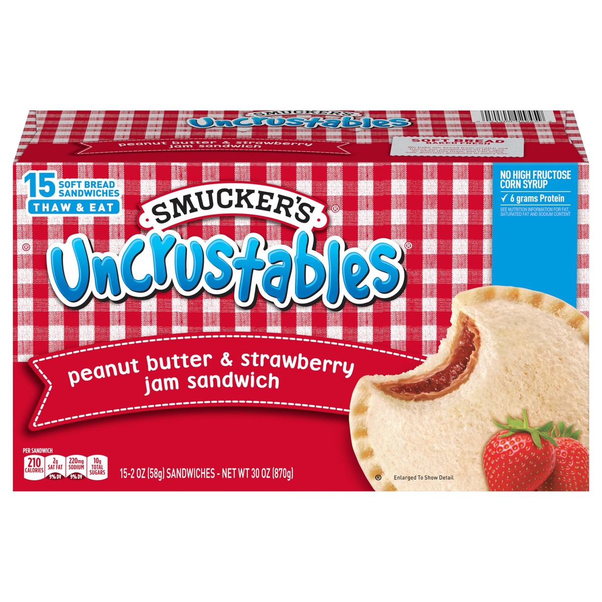 slide 1 of 4, Smucker's Uncrustables Peanut Butter & Strawberry Jam Sandwich Pack 15 - 2 oz ea, 15 ct; 2 oz