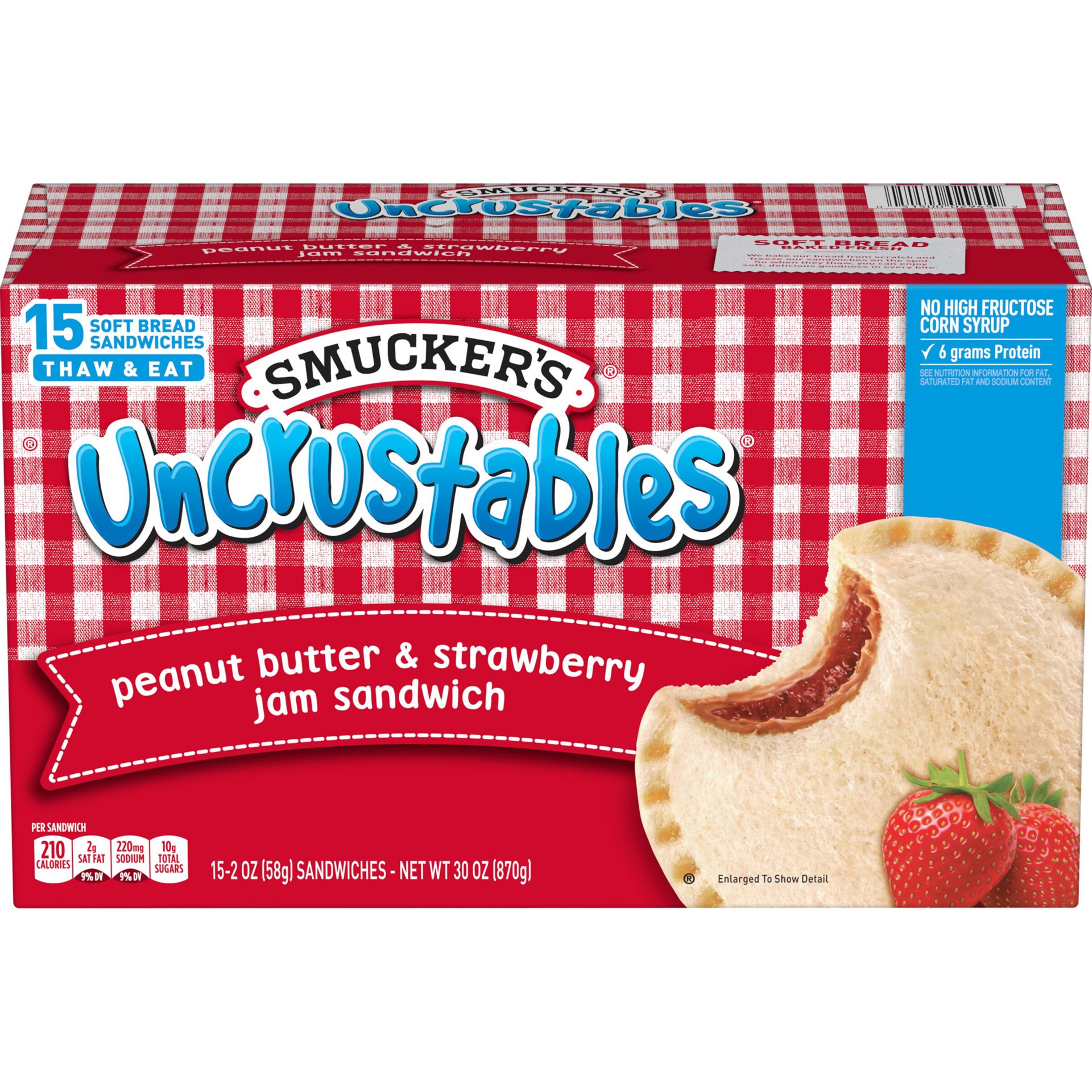 slide 1 of 4, Smucker's Uncrustables Peanut Butter & Strawberry Jam Sandwich Pack 15 - 2 oz ea, 15 ct; 2 oz