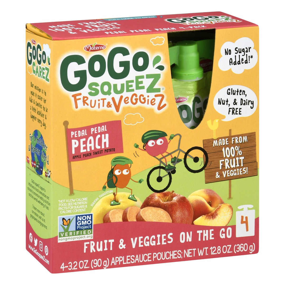 slide 9 of 9, GoGo squeeZ Pedal Pedal Peach Fruit & Veggies On The Go Pouches, 4 ct