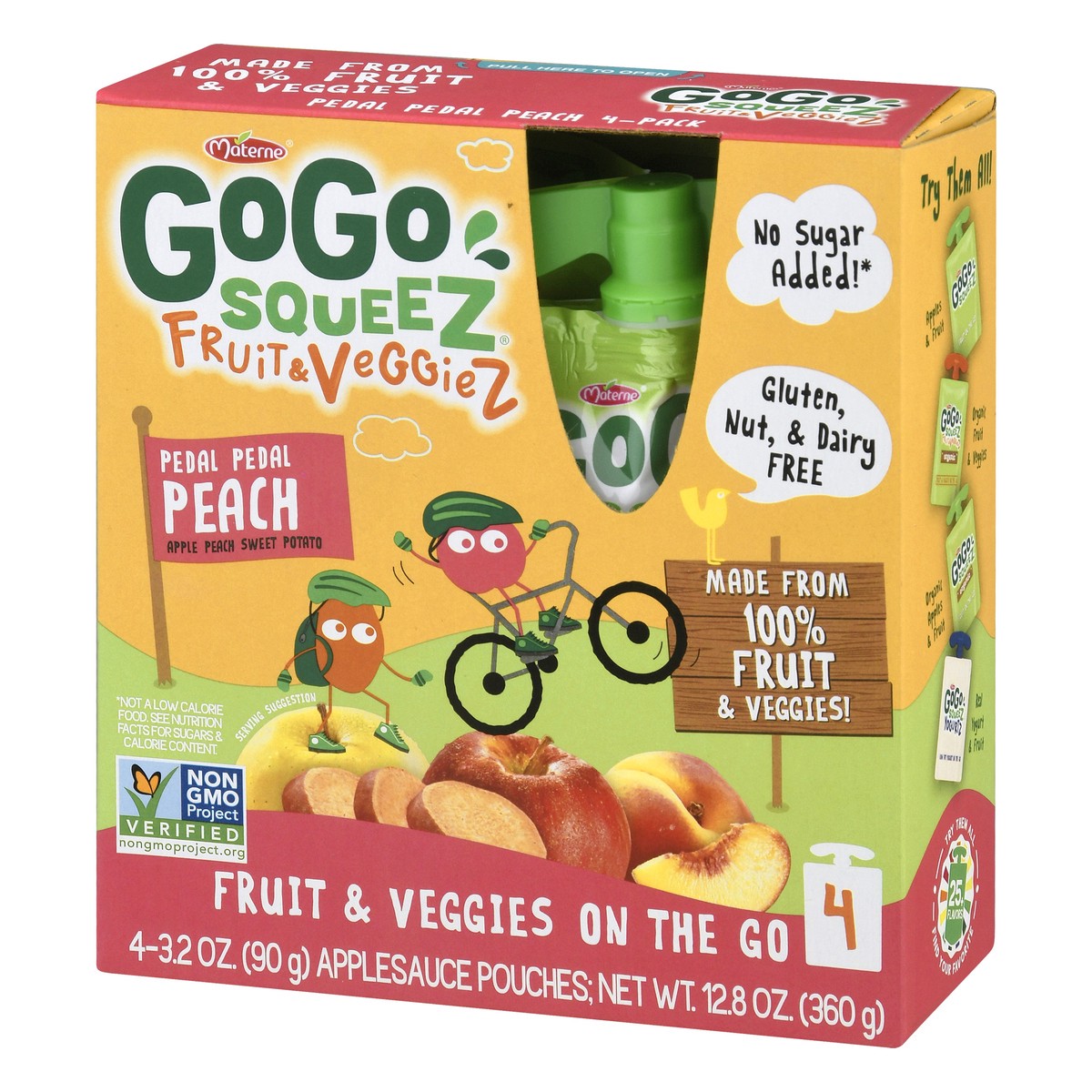 slide 6 of 9, GoGo squeeZ Pedal Pedal Peach Fruit & Veggies On The Go Pouches, 4 ct