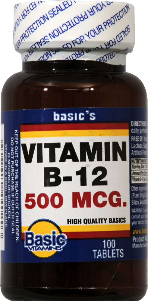 slide 1 of 1, Basic Vitamin B-12 Tablets 500Mcg, 100 ct