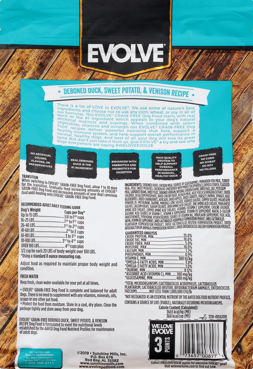 slide 12 of 12, Evolve Grain-Free Super Premium Deboned Duck, Sweet Potato, & Venison Recipe Food for Dogs 56 oz, 56 oz