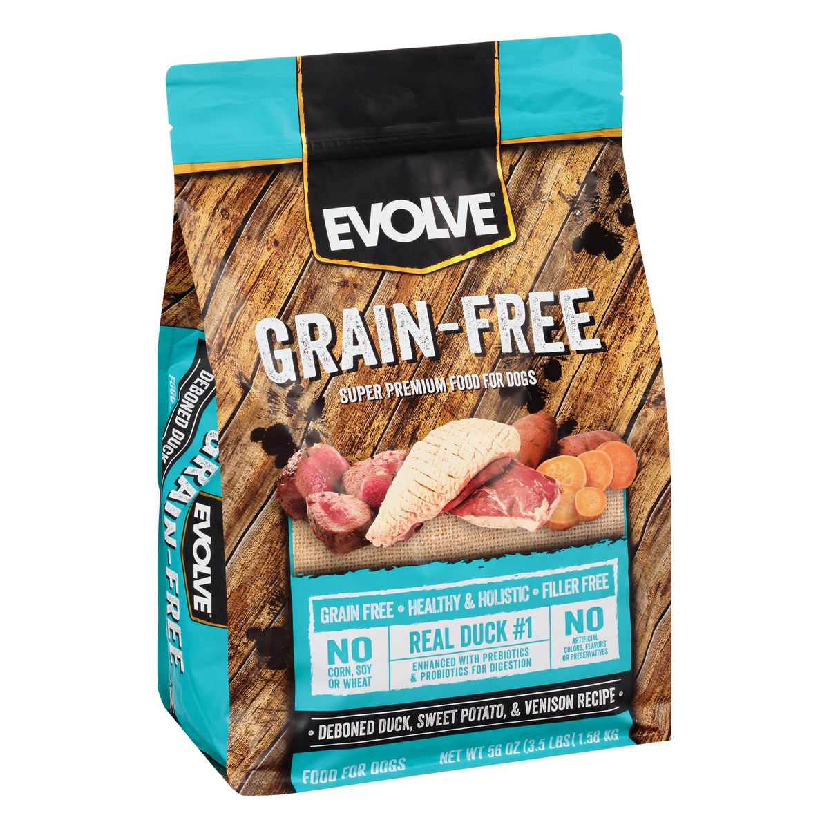 slide 9 of 12, Evolve Grain-Free Super Premium Deboned Duck, Sweet Potato, & Venison Recipe Food for Dogs 56 oz, 56 oz