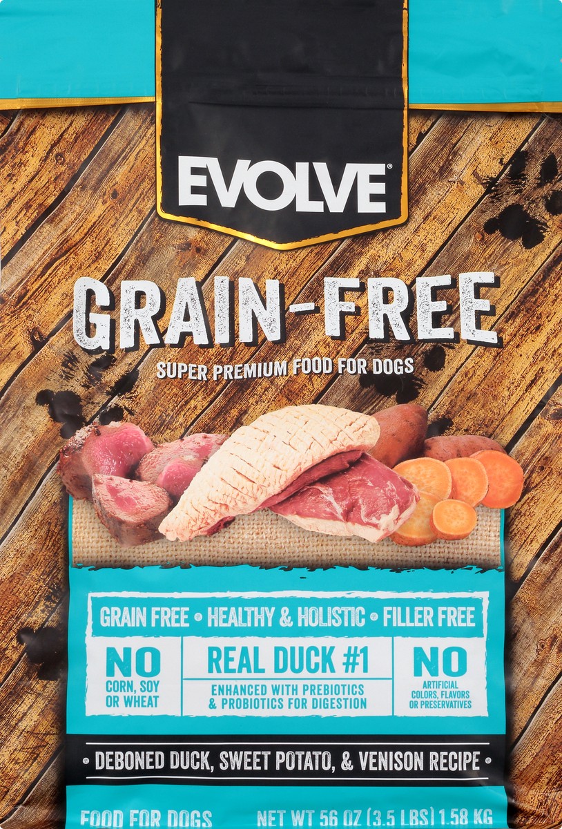 slide 6 of 12, Evolve Grain-Free Super Premium Deboned Duck, Sweet Potato, & Venison Recipe Food for Dogs 56 oz, 56 oz