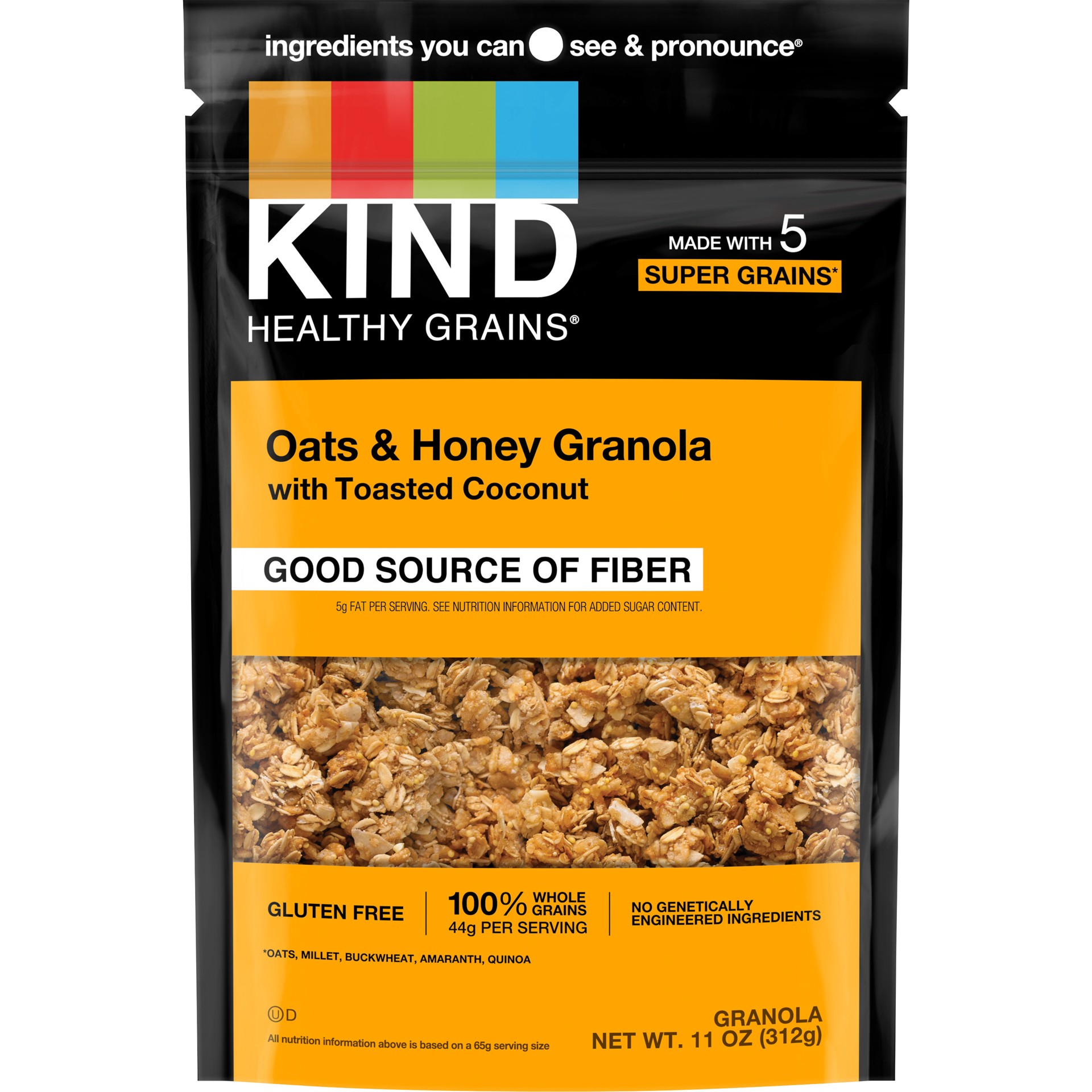 slide 1 of 4, KIND Healthy Grains Clusters, Oats and Honey with Coconut, 11 oz