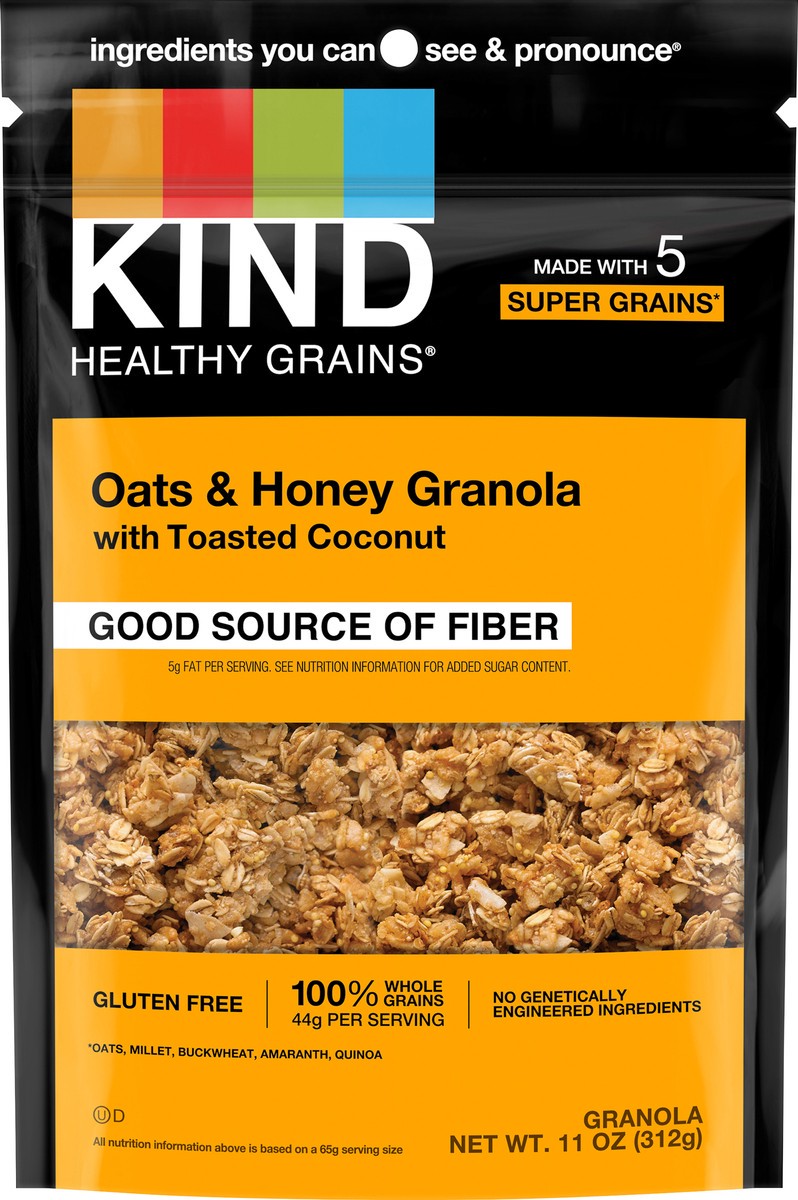 slide 2 of 4, KIND Healthy Grains Clusters, Oats and Honey with Coconut, 11 oz