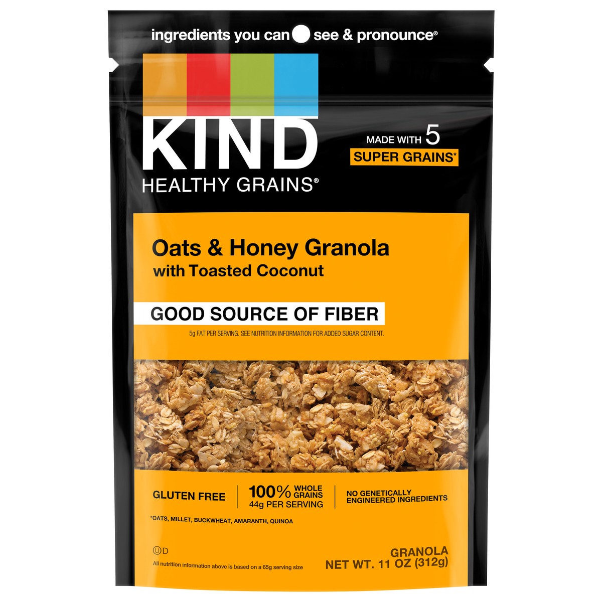 slide 1 of 4, KIND Healthy Grains Clusters, Oats and Honey with Coconut, 11 oz