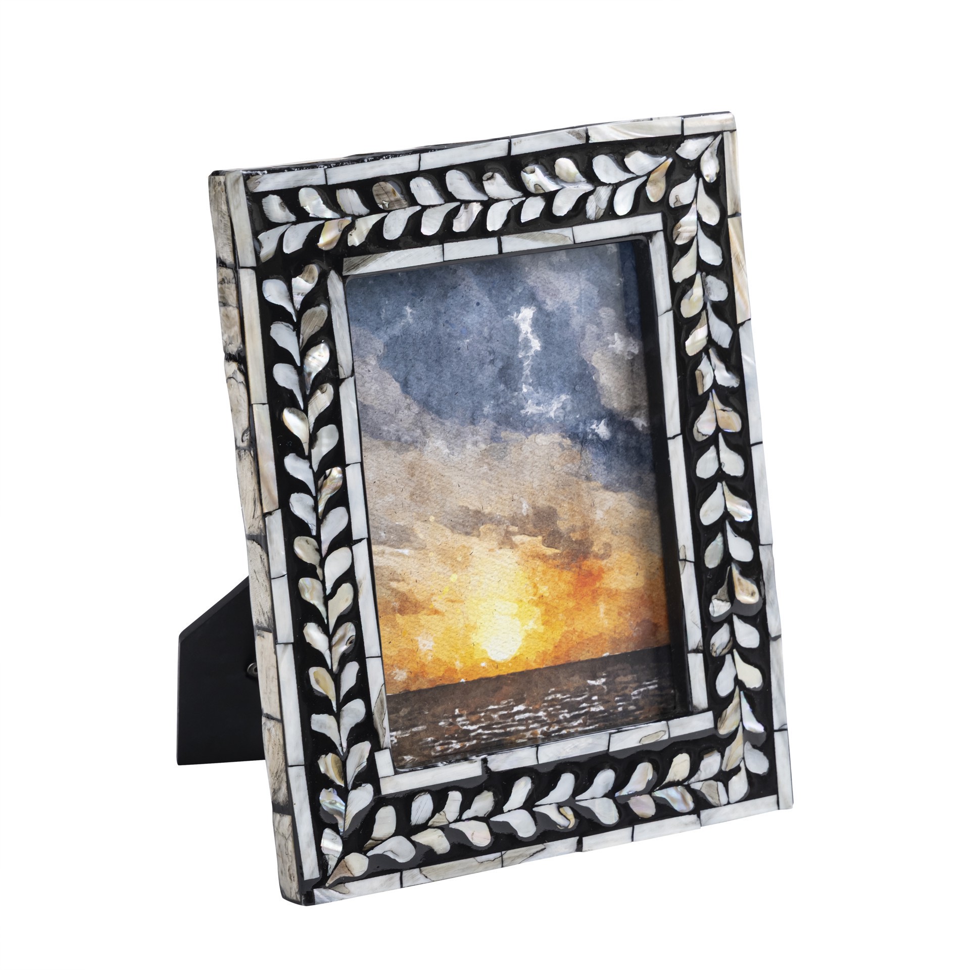 slide 2 of 4, 5" X 7" Black With Mother Of Pearl Leaf Tabletop Frame, Atelier By Studio Decor, 5 in x 7 in