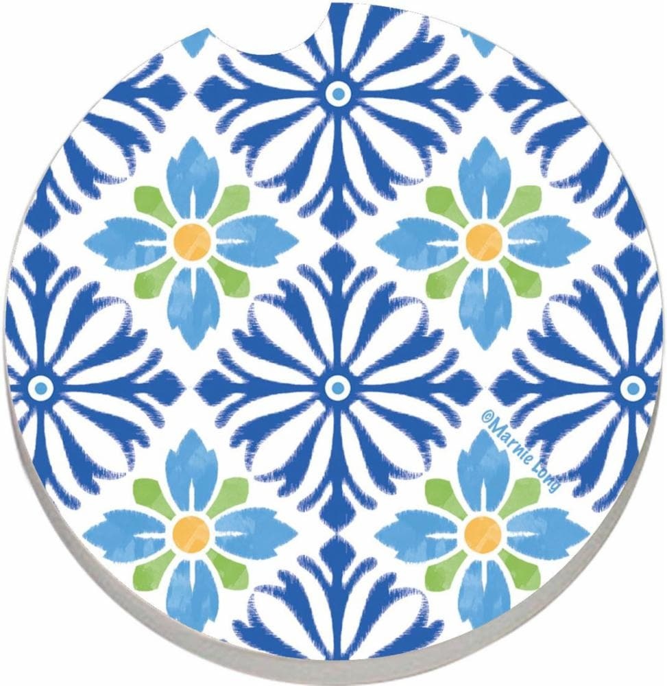 slide 1 of 1, Counter Art Mediterranean Car Coaster - Blue, 2.5 in