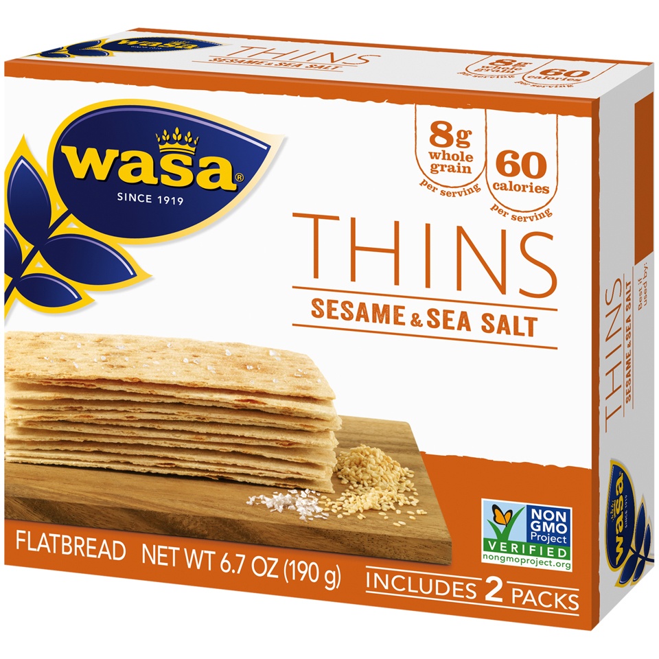 slide 4 of 8, Wasa Thins Swedish Style Sesame & Sea Salt Flatbread 6.7 oz, 10 ct
