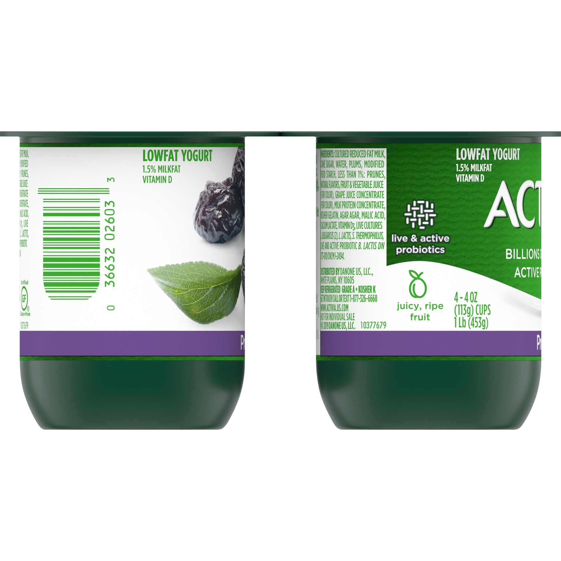slide 4 of 4, Activia Prune Probiotic Yogurt, Low Fat Yogurt Cups, 4 OZ, 4 Ct, 4 ct