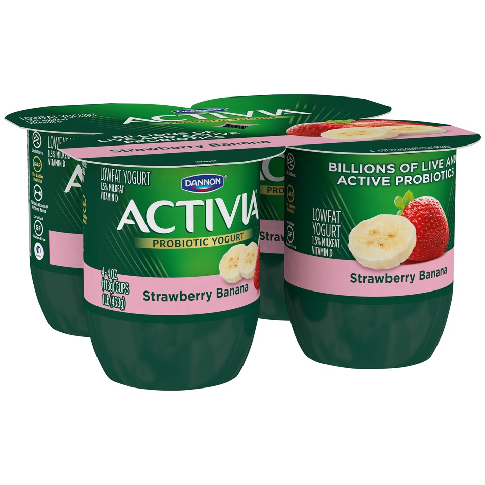 slide 8 of 8, Activia Strawberry Banana Probiotic Yogurt, Low Fat Yogurt Cups, 4 OZ, 4 Ct, 4 ct