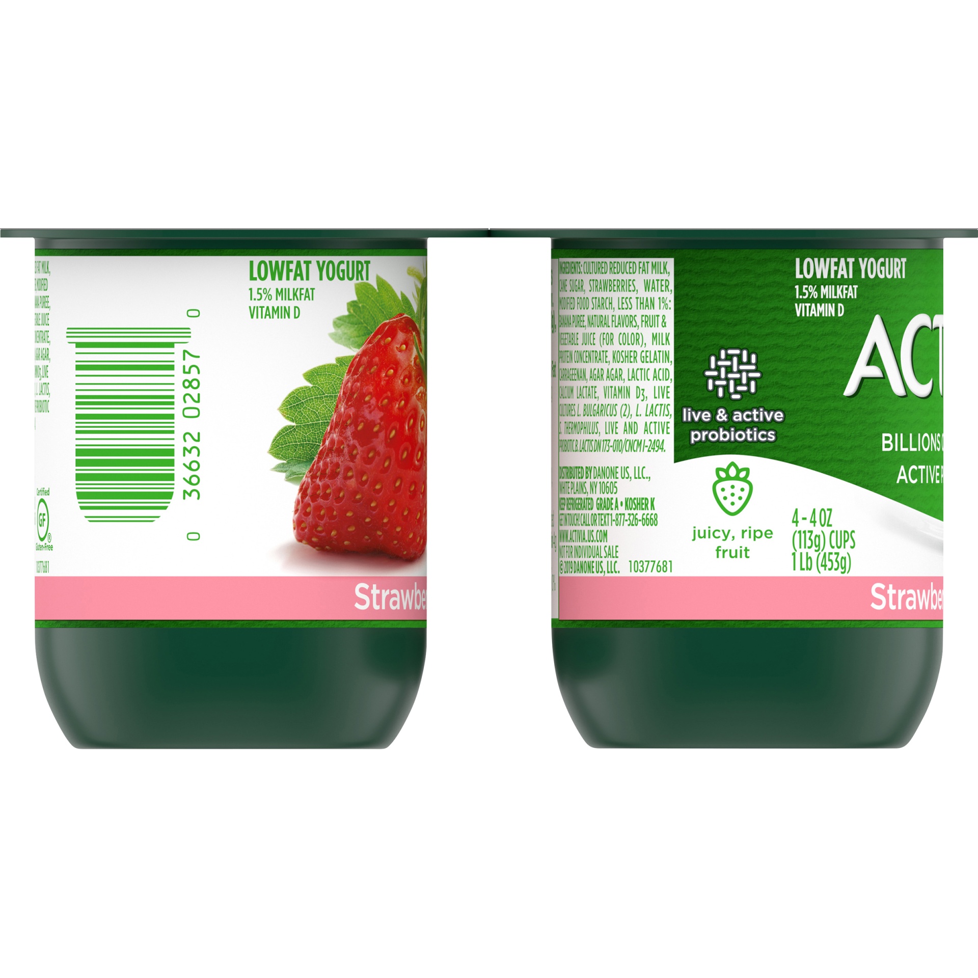 slide 5 of 8, Activia Strawberry Banana Probiotic Yogurt, Low Fat Yogurt Cups, 4 OZ, 4 Ct, 4 ct
