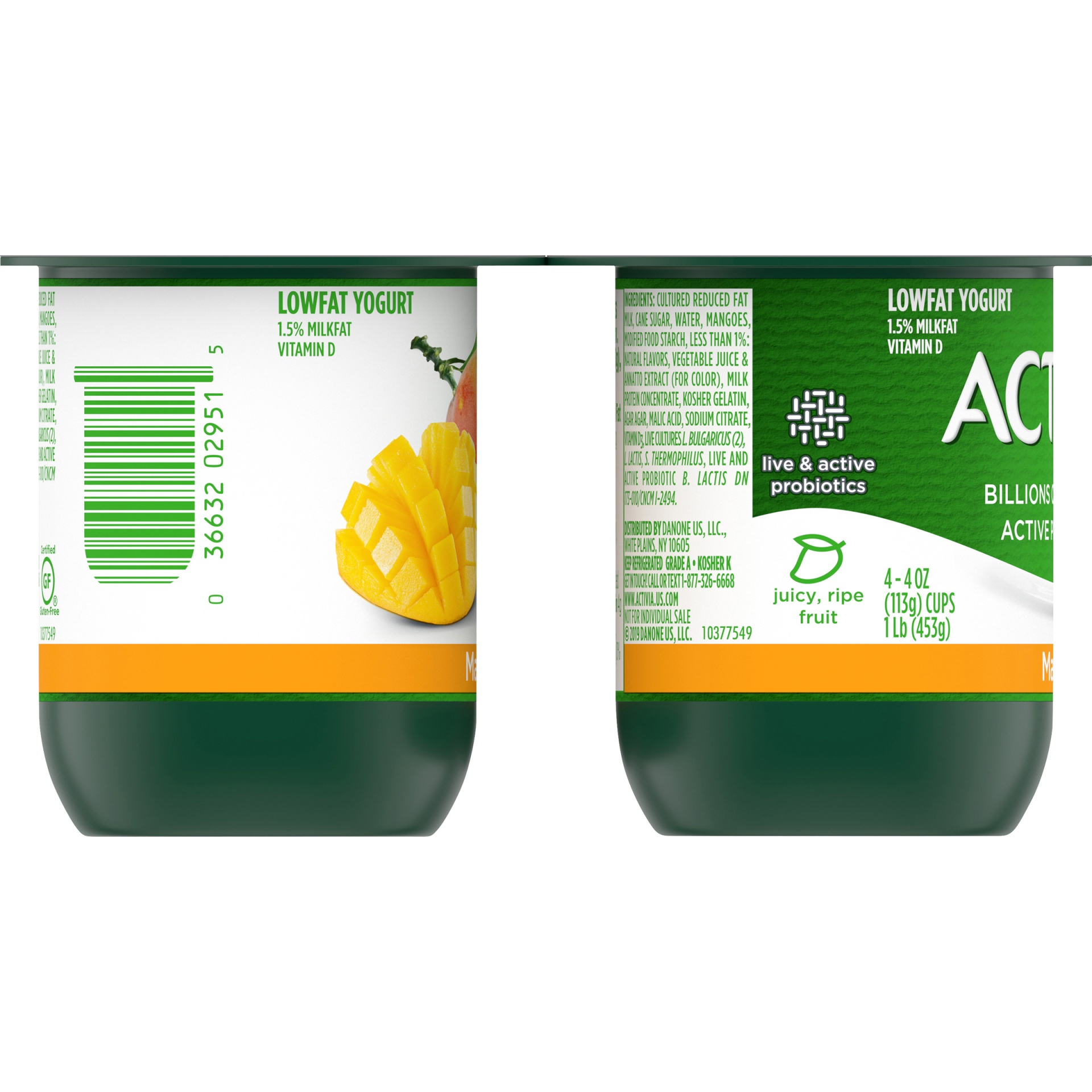 slide 4 of 7, Activia Low Fat Probiotic Mango Yogurt Cups, 4 oz