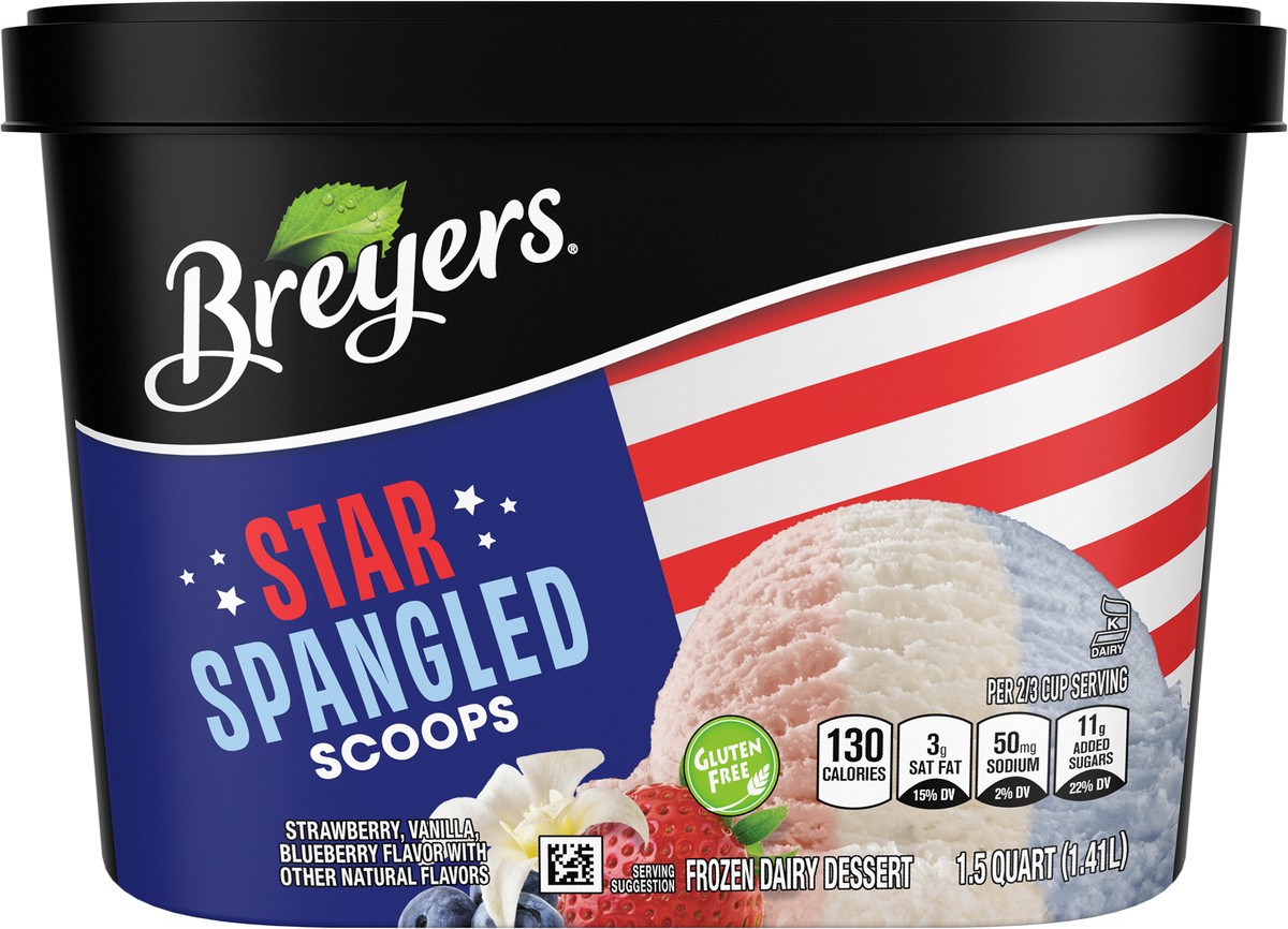 slide 4 of 11, Breyers Star Spangled Scoops, Strawberry, Vanilla & Blueberry Frozen Dairy Dessert, 1.5 qt
