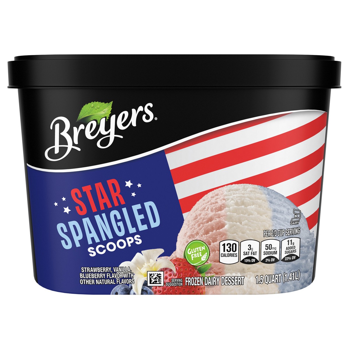 slide 5 of 11, Breyers Star Spangled Scoops, Strawberry, Vanilla & Blueberry Frozen Dairy Dessert, 1.5 qt