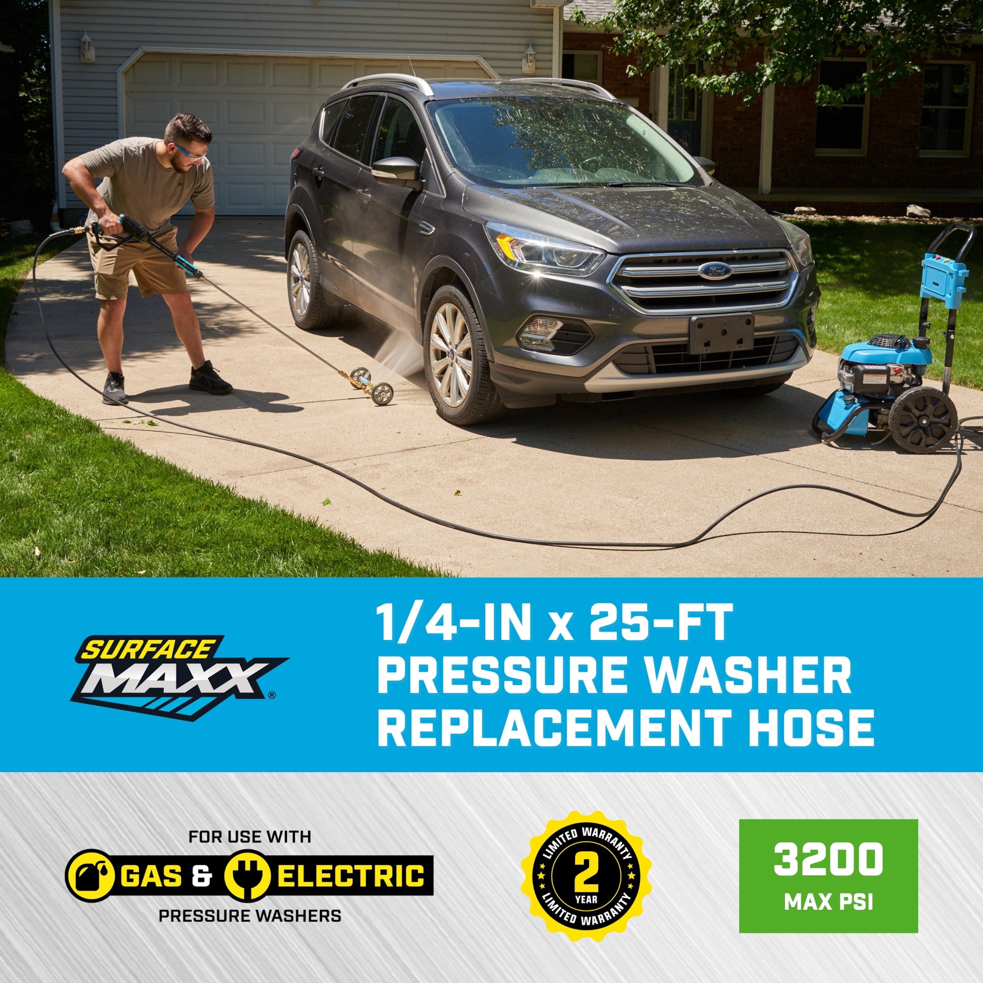 slide 3 of 6, SurfaceMaxx 1/4-in x 25-ft , up to 3200-PSI Pressure Washer Hose, 1 ct