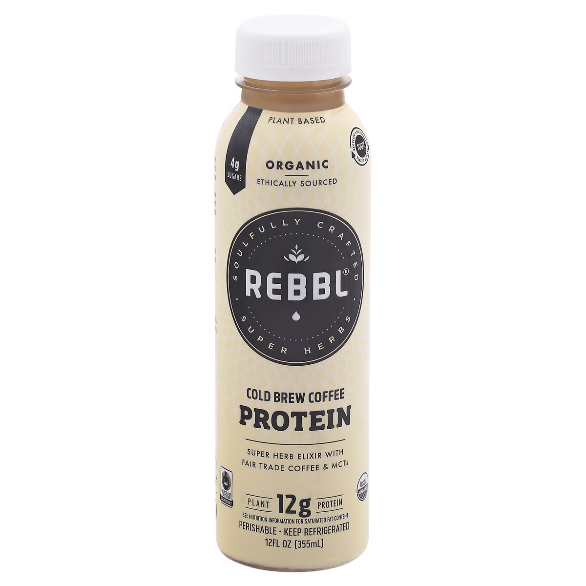 slide 1 of 9, REBBL Organic Cold Brew Coffee Protein Elixir 12 fl oz Bottle, 12 fl oz