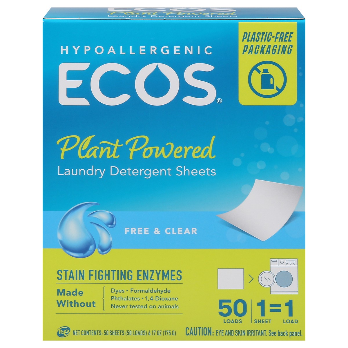 slide 1 of 1, Ecos Plant Powered Free & Clear Laundry Detergent Sheets 50 ea, 1 ct