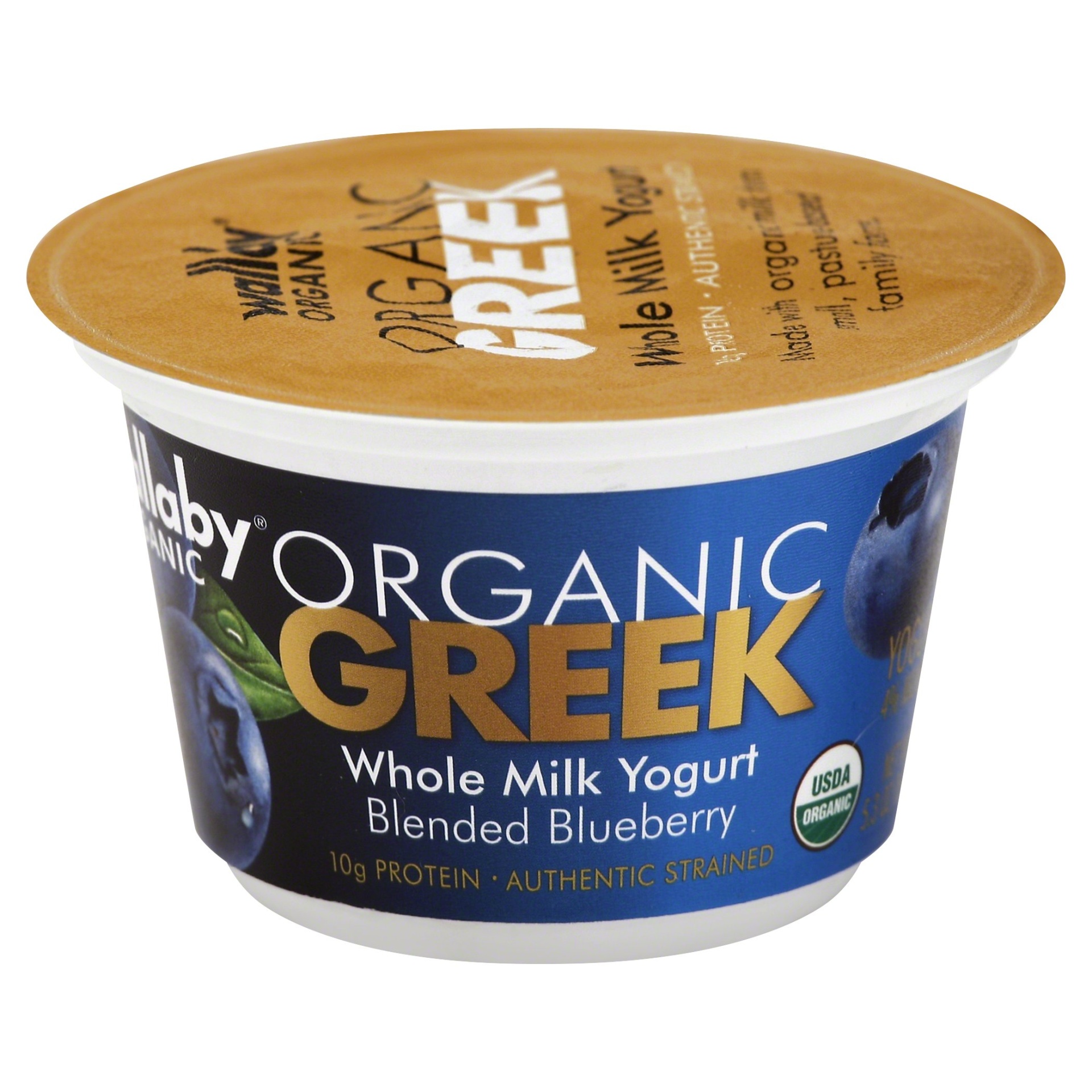 slide 1 of 5, Wallaby Organic Aussie Greek Blueberry Whole Milk Yogurt, 5.3 oz