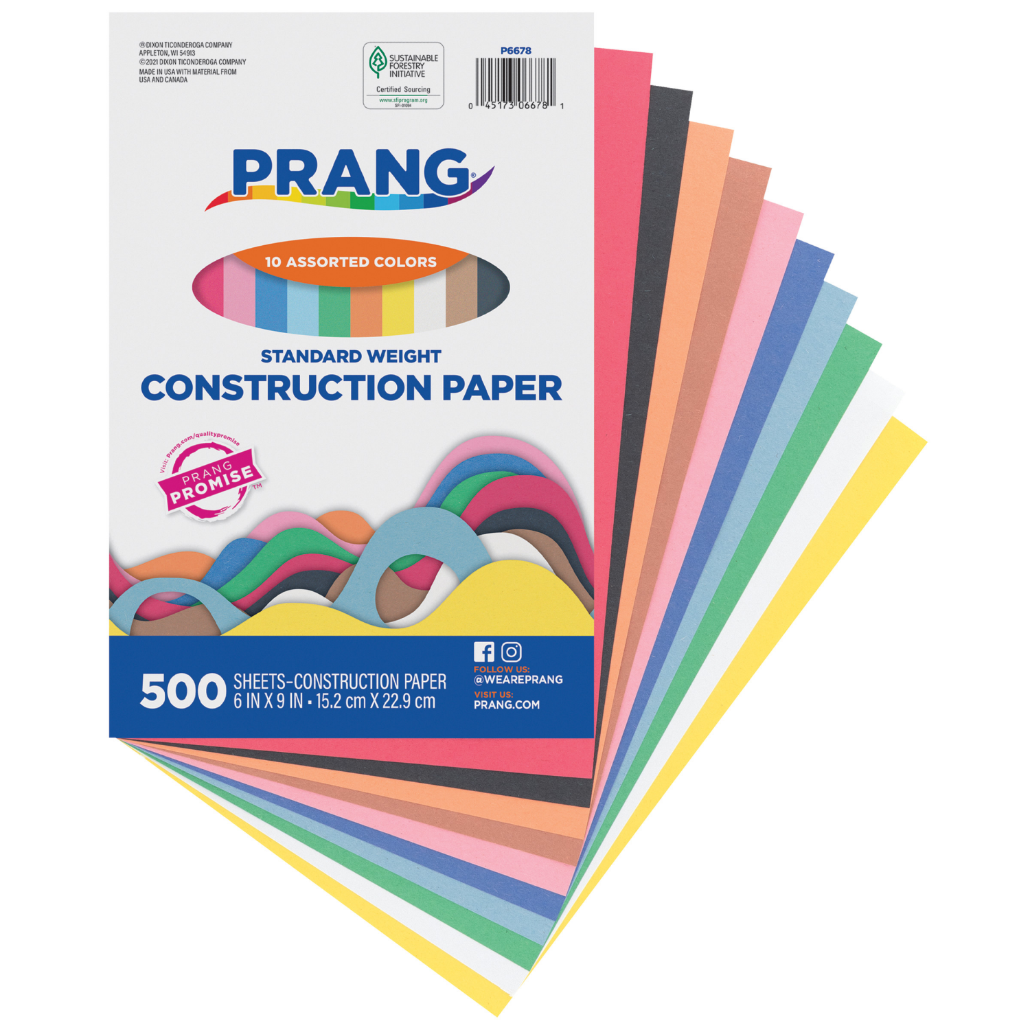 slide 1 of 1, PRANG (Formerly Art Street) Construction Paper, 10 Assorted Colors, Standard Weight, 6" x 9", 500 Sheets, 10 Assorted Colors, 6" x 9", 500 Sheets, 500 ct