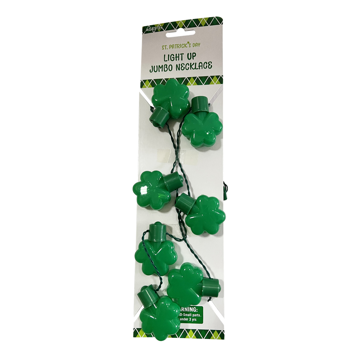 slide 1 of 5, Meijer Corporate Seasonal Mjr St Pat Light Up Jumbo Shamrock Necklace, 5.2INX13IN