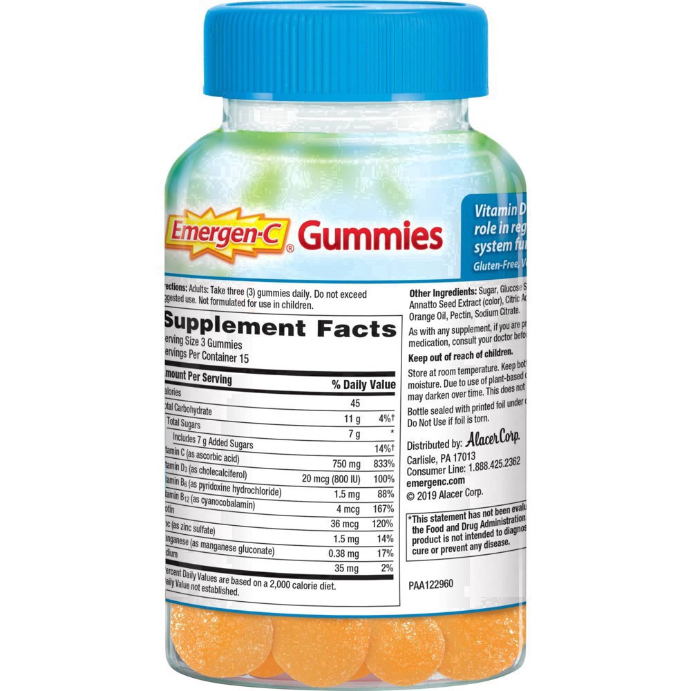 slide 34 of 91, Emergen-C Immune+ Gummies, Vitamin D plus 750 mg Vitamin C (45 Count, Super Orange Flavor) Immune Support Dietary Supplement, Caffeine Free, Gluten Free, 45 ct