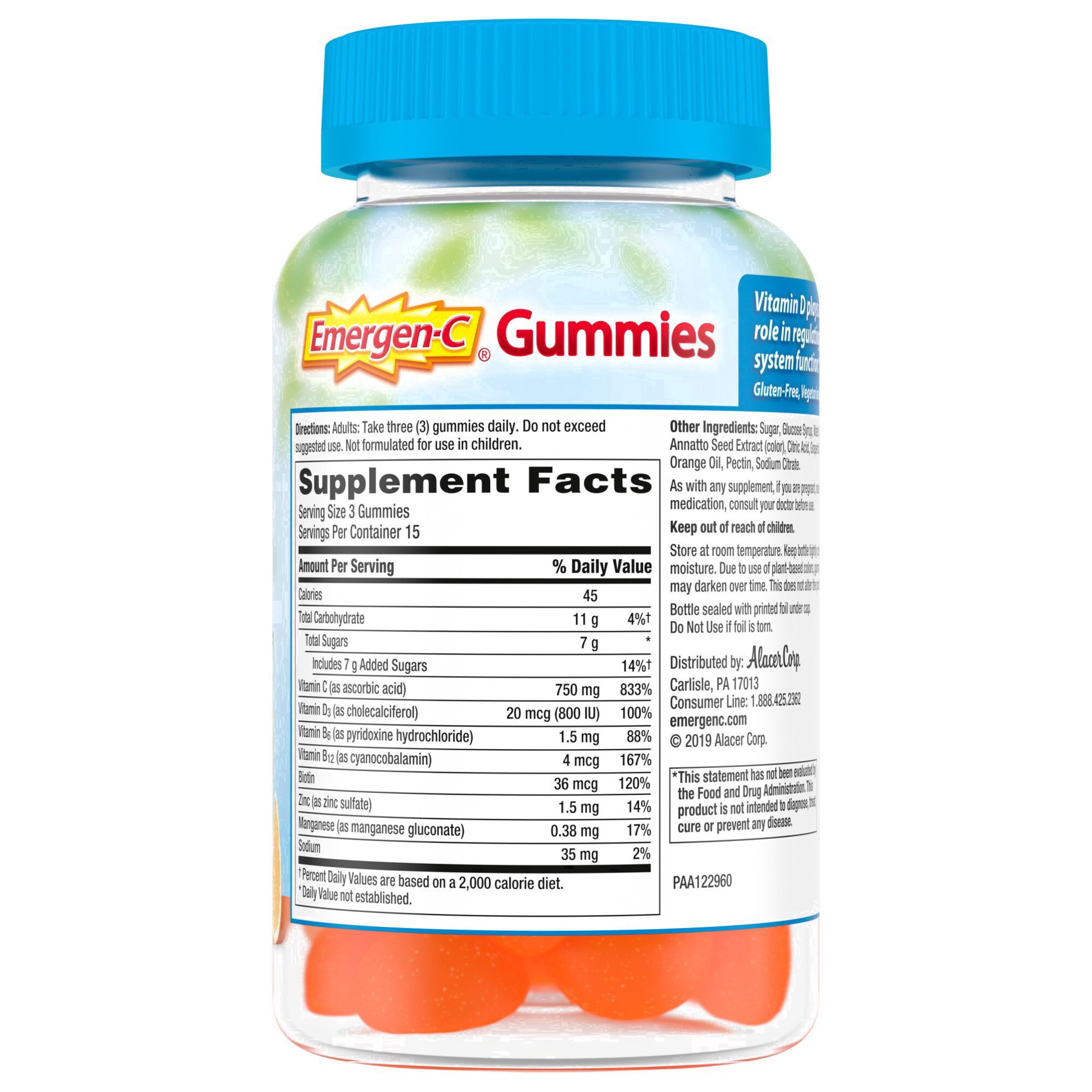 slide 24 of 91, Emergen-C Immune+ Gummies, Vitamin D plus 750 mg Vitamin C (45 Count, Super Orange Flavor) Immune Support Dietary Supplement, Caffeine Free, Gluten Free, 45 ct