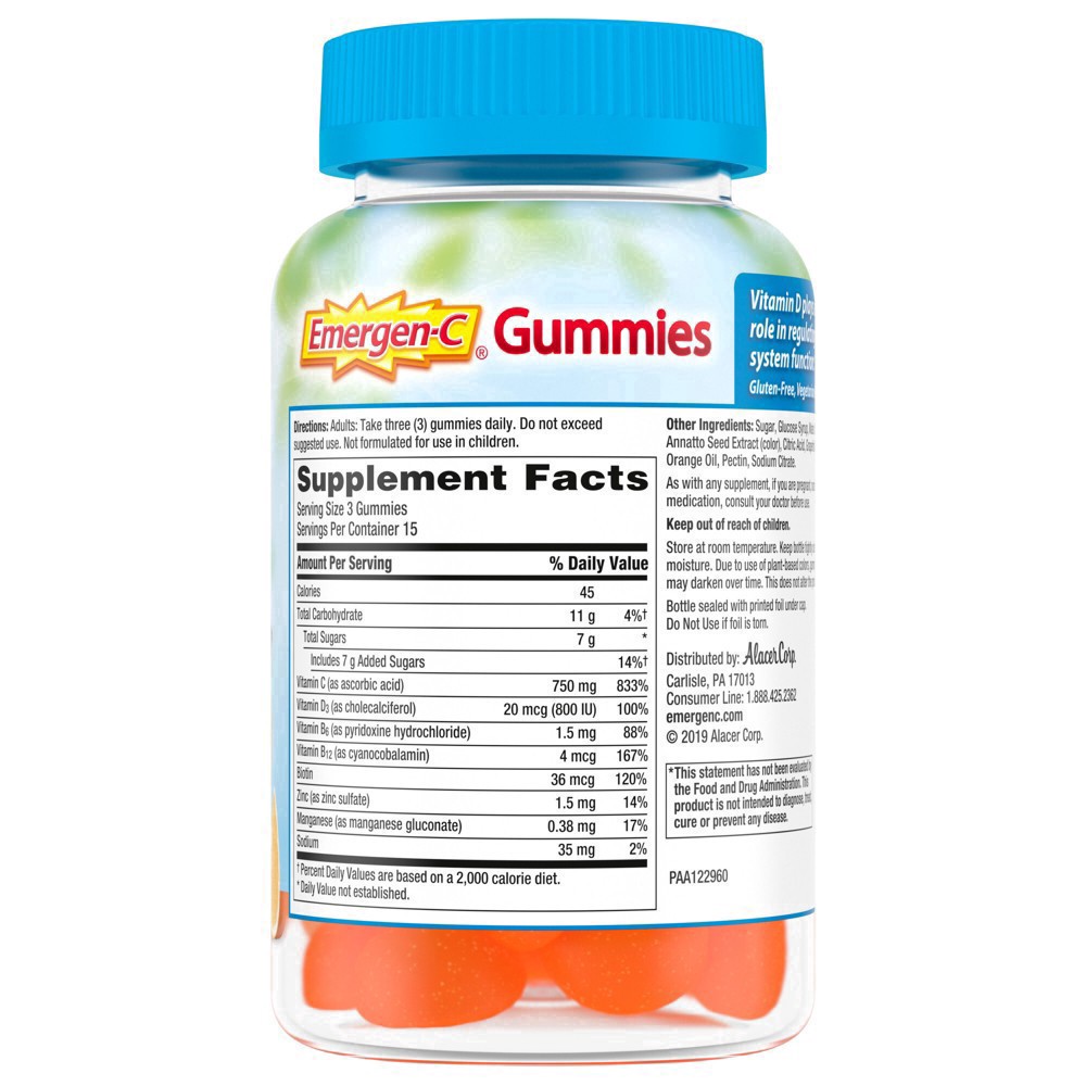 slide 62 of 91, Emergen-C Immune+ Gummies, Vitamin D plus 750 mg Vitamin C (45 Count, Super Orange Flavor) Immune Support Dietary Supplement, Caffeine Free, Gluten Free, 45 ct