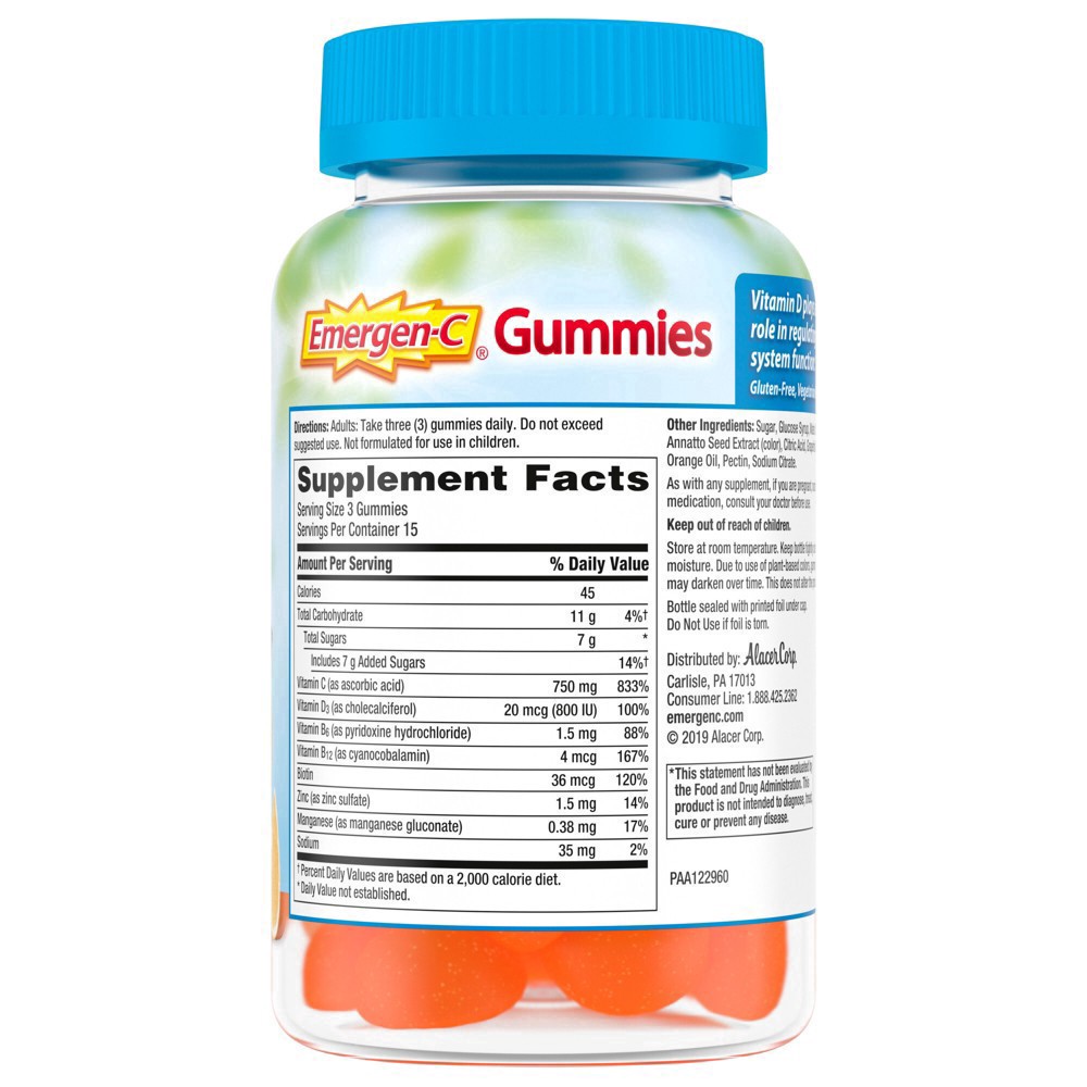 slide 78 of 91, Emergen-C Immune+ Gummies, Vitamin D plus 750 mg Vitamin C (45 Count, Super Orange Flavor) Immune Support Dietary Supplement, Caffeine Free, Gluten Free, 45 ct